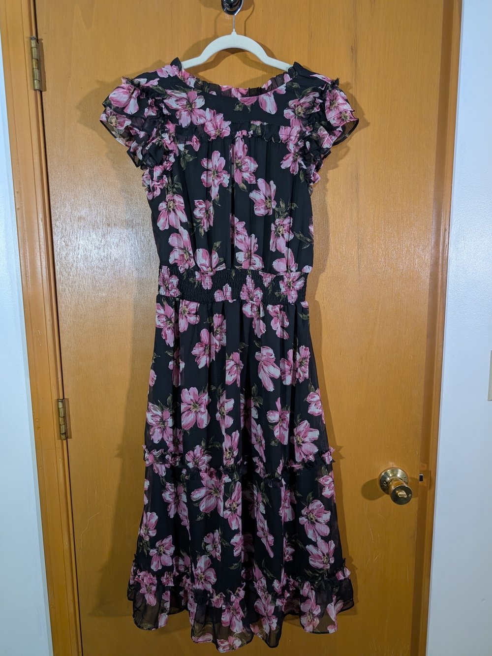 CeCe Black Maxi Dress with Pink Floral Print